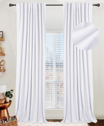 Picture of 100% Blackout Shield Linen Blackout Curtains for Bedroom 84 Inches Long, Back Tab/Rod Pocket Living Room Drapes, Thermal Insulated Blackout Curtains 2 Panels Set, 50" W x 84" L, Bright White
