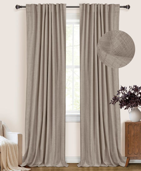 Picture of 100% Blackout Shield Linen Blackout Curtains for Bedroom 72 Inches Long,Back Tab/Rod Pocket Living Room Drapes,Thermal Insulated Textured Blackout Curtains 2 Panels Set,50" W x 72" L,Faux Linen