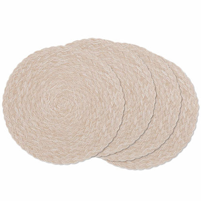 Picture of SHACOS Round Braided Placemats 15 inch Set of 4 Thick Washable Kitchen Table Placemats for Home Wedding Party (T-Beige, 4)
