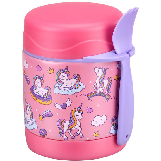 Picture of 10oz Soup Thermo for Hot Food Kids Insulated Food Jar,Thermo Hot Food Lunch Container, Width Mouth Stainless Steel Lunch Box for Kids with Spoon (Pink-Cute Horse)