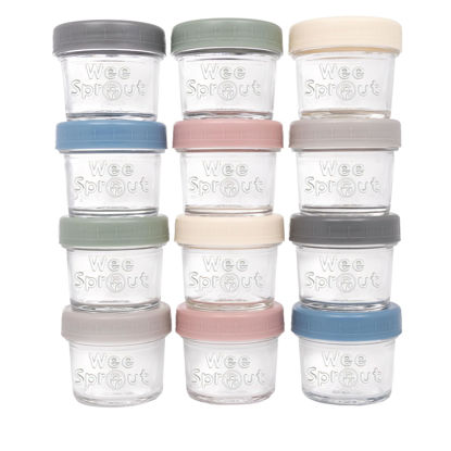 Picture of WeeSprout Glass Baby Food Storage Jars w/Lids (4 oz, 12 Pack Set) Snack, Puree, Reusable Small Containers, Breast Milk, Fridge or Freezer, Microwave & Dishwasher Safe, Essential Must Have for Infants