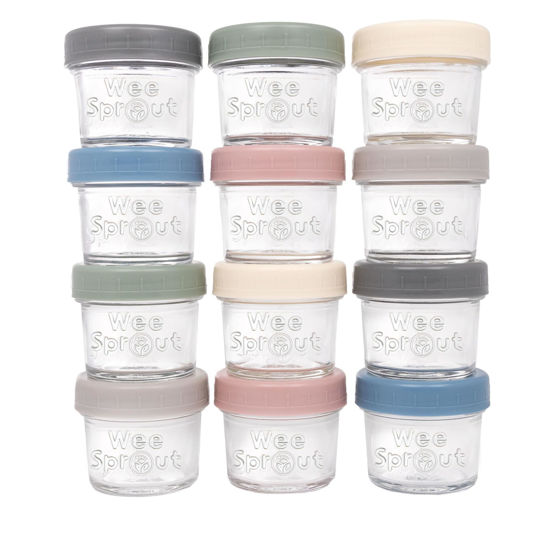 Picture of WeeSprout Glass Baby Food Storage Jars w/Lids (4 oz, 12 Pack Set) Snack, Puree, Reusable Small Containers, Breast Milk, Fridge or Freezer, Microwave & Dishwasher Safe, Essential Must Have for Infants