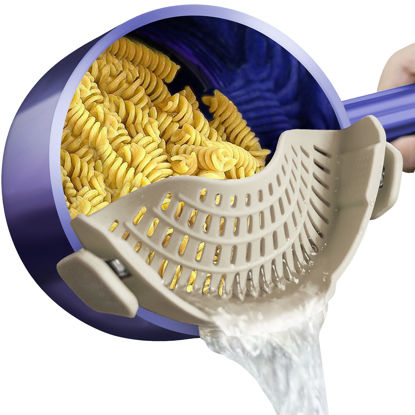 Picture of AUOON Clip On Strainer Silicone for All Pots and Pans, Pasta Strainer Clip on Food Strainer for Meat Vegetables Fruit Silicone Kitchen Colander (MilkShake)