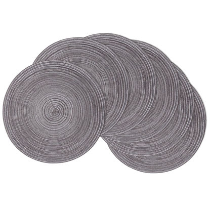 Picture of SHACOS Round Braided Placemats Set of 6 Round Table Mats 15 inch Cotton Washable for Holiday Party (Black Grey, 6)