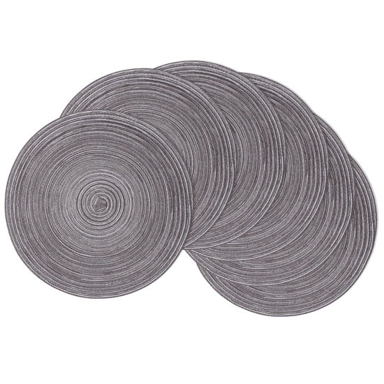 Picture of SHACOS Round Braided Placemats Set of 6 Round Table Mats 15 inch Cotton Washable for Holiday Party (Black Grey, 6)