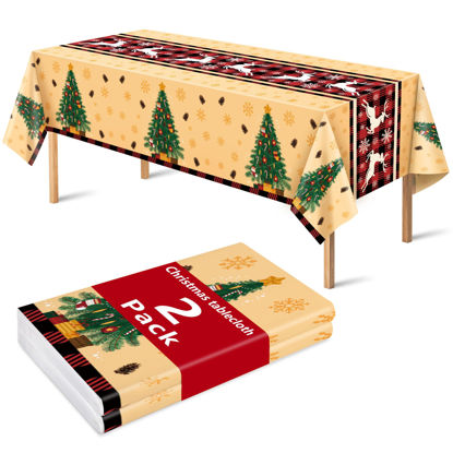 Picture of OHOME Christmas Decorations - Christmas Decorations Indoor Outdoor - Disposable Plastic Christmas Tablecloth | Christmas Party Decorations Favors Supplies for Door Table Decor Backdrop Banner,2 Pack