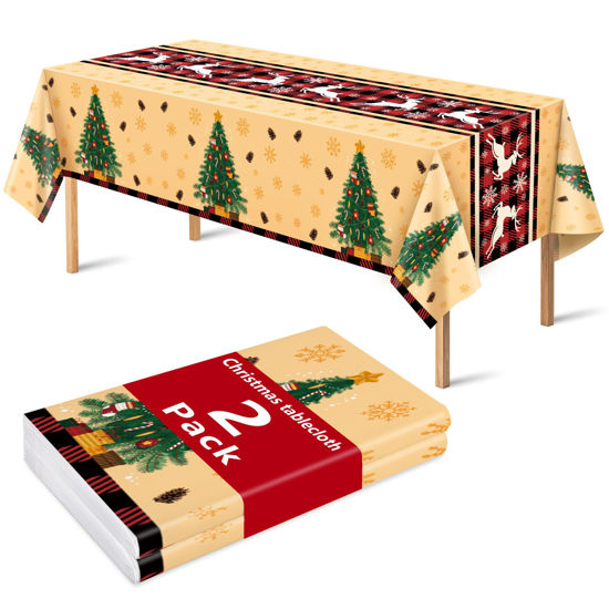 Picture of OHOME Christmas Decorations - Christmas Decorations Indoor Outdoor - Disposable Plastic Christmas Tablecloth | Christmas Party Decorations Favors Supplies for Door Table Decor Backdrop Banner,2 Pack
