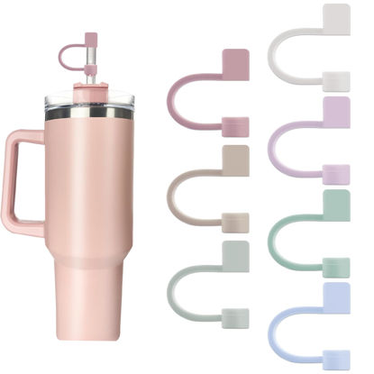 Picture of 7Pcs 0.4in/10mm Diameter Silicone Straw Covers Cap Compatible with Stanley 20 30&40 Oz Cup, Straw Toppers for Stanley 40 Oz Tumbler with Handle, Dust-Proof Straw Caps for Water Bottle