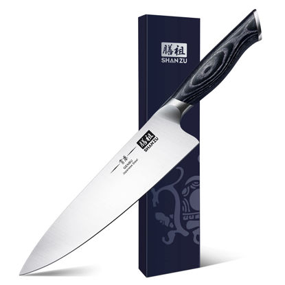 Picture of SHAN ZU 8 inch Japanese Chef Knife, Chefs Knife Kitchen Knives, Japanese Super Steel Sharp Chef's Knives with K133 Ergonomic Handle, Black Tortoise Genbu Series