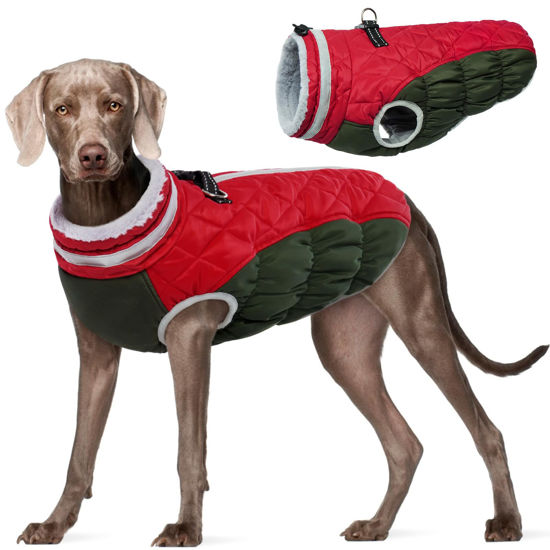 Picture of FUAMEY Dog Winter Jacket,Dog Cold Weather Coats Paded Dog Vest with Harness Built in Pet Warm Clothes Dog Apparel with Back Zipper Dog Water Resistant Coat for Small Medium Large Dogs Christmas 2XL