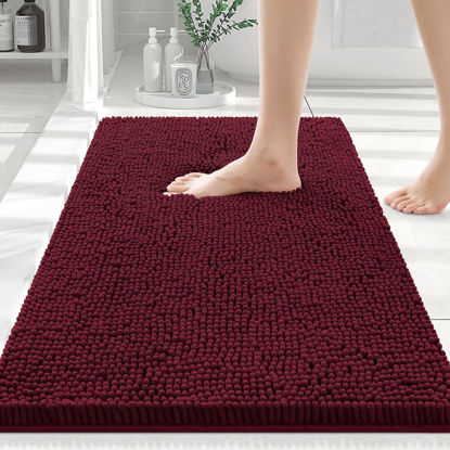 Picture of Smiry Luxury Chenille Bathroom Rugs 30x20, Extra Soft and Absorbent Shaggy Bath Mat, Machine Washable, Non-Slip Plush Carpet Runner for Tub, Shower, and Floor, Home Decor Accessories, Burgundy