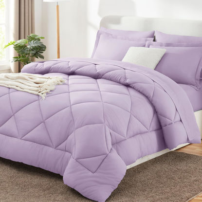 Picture of CozyLux King Comforter Set with Sheets 7 Pieces Bed in a Bag Light Purple All Season Lavender Bedding Sets with Comforter, Pillow Shams, Flat Sheet, Fitted Sheet and Pillowcases