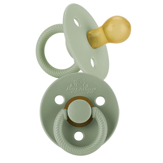 Picture of Itzy Ritzy Natural Rubber Pacifiers, Set of 2 - Natural Rubber Newborn Pacifiers with Cherry-Shaped Nipple & Large Air Holes for Added Safety; Set of 2 in Agave & Succulent, Ages 6-18 Months