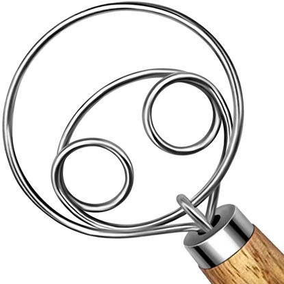 Picture of TEEVEA Danish Dough Whisk Stainless Steel Dough Hook Dutch Whisk for Sourdough Bread Dough Mixer Hand Wooden Handle Kitchen Whisking Mixing Tool Bread Making Tools and Supplies