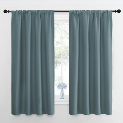 Picture of NICETOWN Blackout Curtains 63 inch Long 2 Panels Set, Room Darkning Shading Blinds for Bedroom Living Room, Heavy Duty Thermal Insulated Drapes Rod Pocket, 42" W x 63" L, Stormy Blue