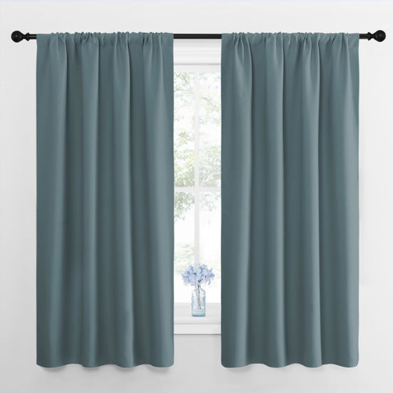 Picture of NICETOWN Blackout Curtains 63 inch Long 2 Panels Set, Room Darkning Shading Blinds for Bedroom Living Room, Heavy Duty Thermal Insulated Drapes Rod Pocket, 42" W x 63" L, Stormy Blue