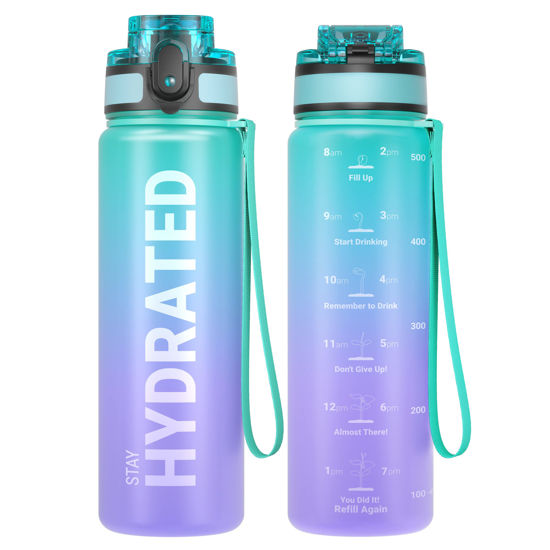 Picture of Sahara Sailor Water Bottles, 17oz Motivational Sports Water Bottle with Time Marker - Times to Drink - Tritan, BPA Free, Wide Mouth Leakproof, Fast Flow Technology with Clean Brush (1 Bottle)