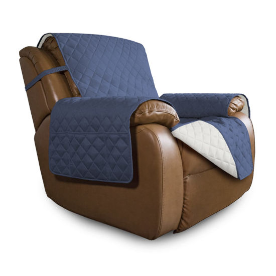 Picture of Easy-Going Oversized Recliner Chair Cover Reversible Couch Cover Sofa Cover for Dogs Water Resistant Furniture Protector with Elastic Strap for Pet (Oversized Recliner, Dark Blue/Ivory)