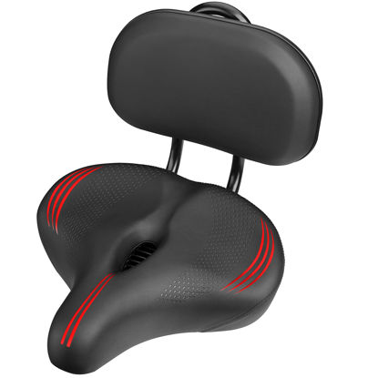 Picture of COOLWUFAN Oversized Bike Seat with Backrest for Peloton Bike, Wide Bicycle Saddle Compatible with Peloton, Road, Exercise, Tricycle, Electric Bike