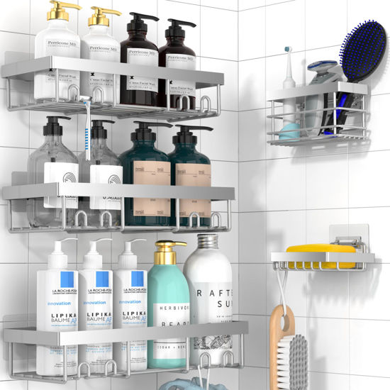 Picture of Moforoco Adhesive Shower Caddy Organizer Shelves Rack - 5 Pack Corner Bathroom Storage Organization, Home & Kitchen Decor Inside RV Accessories, Hanging First Apartment Household Camper Essentials