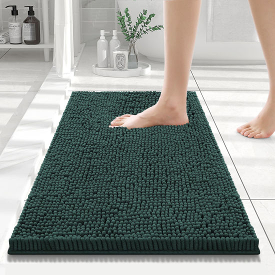 Picture of Smiry Luxury Chenille Bathroom Rugs 24x16, Extra Soft and Absorbent Shaggy Bath Mat, Machine Washable, Non-Slip Plush Carpet Runner for Tub, Shower, and Floor, Home Decor Accessories, Green