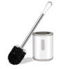 Picture of AONEZ Compact Toilet Brush & Holder, Stainless Steel Handle, Space Saving for Storage, Deep Cleaning, Drip-Proof, Easy to Assemble, Nylon Bristles, White & Grey