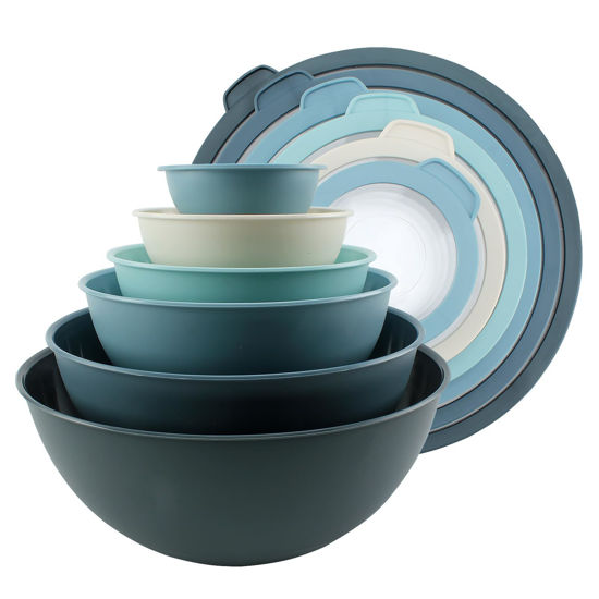 Picture of COOK WITH COLOR Mixing Bowls with Non Slip Bottom - 12 Piece Plastic Nesting Bowls Set includes 6 Prep Bowls and 6 Tritan Lids - Microwave Safe (Blue)