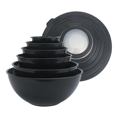 Picture of COOK WITH COLOR Mixing Bowls with TPR Lids - 12 Piece Plastic Nesting Bowls Set includes 6 Prep Bowls and 6 Lids, Microwave Safe (Speckled Black)