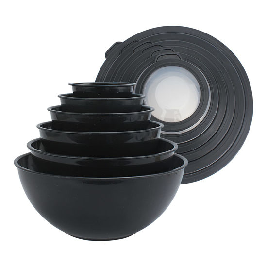 Picture of COOK WITH COLOR Mixing Bowls with TPR Lids - 12 Piece Plastic Nesting Bowls Set includes 6 Prep Bowls and 6 Lids, Microwave Safe (Speckled Black)