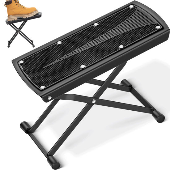 Picture of CAHAYA Guitar Foot Stool: 6 Position Height Guitar Foot Rest Folding Extra Stable Foot Rest Stool with Rubber Feet and Non-Slip Rubber Pad for Classical Guitar Player CY0337