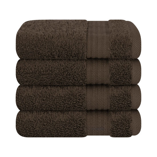 Picture of Cotton Paradise 100% Cotton Turkish Washcloths for Bathroom 4 Piece Soft Absorbent Small Hand Face Towels Fluffy Wash Rags for Body, Brown Wash Cloths