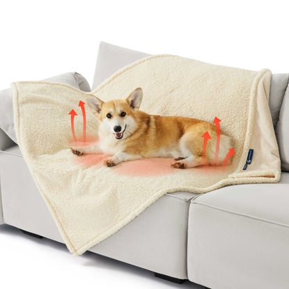 Picture of Bedsure Self Warming Blanket for Large Dogs - Large Cat Waterproof Blanket Washable for Couch Protection, Sherpa Fleece Puppy Blanket, Soft Plush Reversible Throw Furniture Protector, 40"X50", White