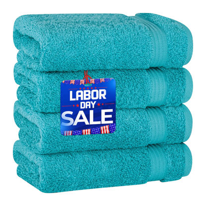 Picture of Cotton Paradise Hand Towels for Bathroom, 100% Cotton Turkish 4 Piece Hand Towel Set, Soft Absorbent Face Towels Clearance Set, Aqua Blue Hand Towels