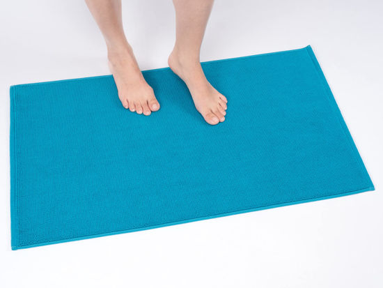 Picture of Cotton Paradise 100% Cotton Non Slip Bath Mats for Bathroom, 20x34 inch Soft Absorbent Quick Dry Machine Washable Floor Bath Mat, Aqua Blue Bath Rug