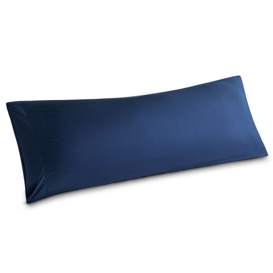 Picture of Bedsure Body Pillow Cover - Rayon Derived from Bamboo, Long Cooling Pillow Cases for Hot Sleepers, Soft & Breathable Body Pillow Pillowcase with Envelope Closure, 1 Pack, Navy, 20x54 Inches