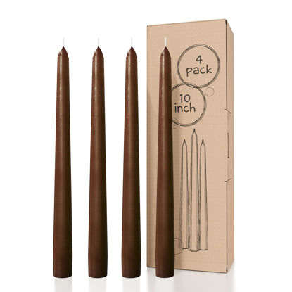 Picture of CANDWAX 10 inch Taper Candles Set of 4 - Dripless Tapered Candles and Unscented Candlesticks - Perfect as Dinner Candles and Household Candles - Brown Candles for Home Decor