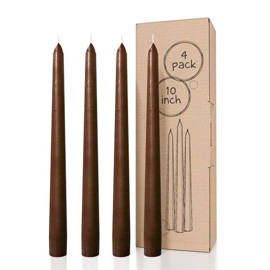 Picture of CANDWAX 10 inch Taper Candles Set of 4 - Dripless Tapered Candles and Unscented Candlesticks - Perfect as Dinner Candles and Household Candles - Brown Candles for Home Decor