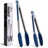 Picture of HOTEC Premium Stainless Steel Locking Kitchen Tongs with Silicon Tips, Set of 2-9" and 12", Classic Blue