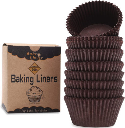 Picture of Bake Choice 200pcs Standard Brown cupcake liners for baking,food-grade cupcake wrappers, grease-proof parchment muffin liners for Christmas decorations