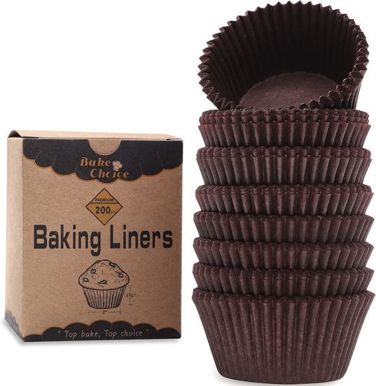Picture of Bake Choice 200pcs Standard Brown cupcake liners for baking,food-grade cupcake wrappers, grease-proof parchment muffin liners for Christmas decorations