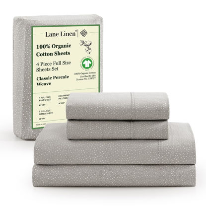 Picture of LANE LINEN 100% Organic Cotton Full Sheets Set 4-Piece Pure Percale Long Staple Soft Bedding Breathable Fits Mattress Upto 15" Deep - Snowdrop