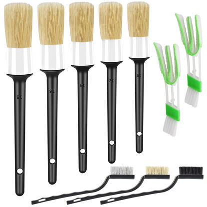 Picture of HMPLL 10pcs Car Detailing Kit, Premium Detailing Brush Set Includes 5 Soft Car Detailing Brushes, 3 Wire Brush, 2 Air Vent Brush for Cleaning Car Interior and Exterior Detailing, White