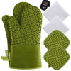 Picture of KEGOUU Oven Mitts and Pot Holders 6pcs Set, Kitchen Oven Glove High Heat Resistant 500 Degree Extra Long Oven Mitts and Potholder with Non-Slip Silicone Surface for Cooking (Olive Drab)