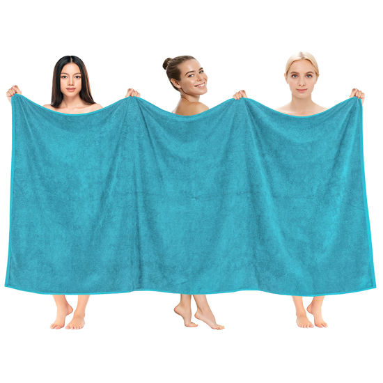 Picture of Cotton Paradise Oversized Bath Sheet, 100% Cotton 40x80 Clearance Bath Towel Sheet, Turkish Extra Large Bath Towel for Bathroom, Aqua Blue Bathsheet