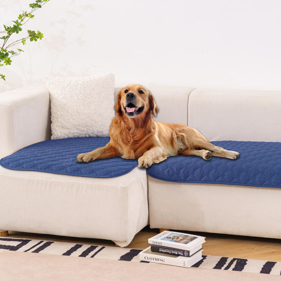 Picture of gogobunny 100% Double Sided Waterproof Dog Blanket Soft Pet Bed Cover Reversible Protect Furniture Couch Sofa Car for Puppy Large Dog Cat (Dark Navy/Light Navy, 32x53 Inch (Pack of 1))