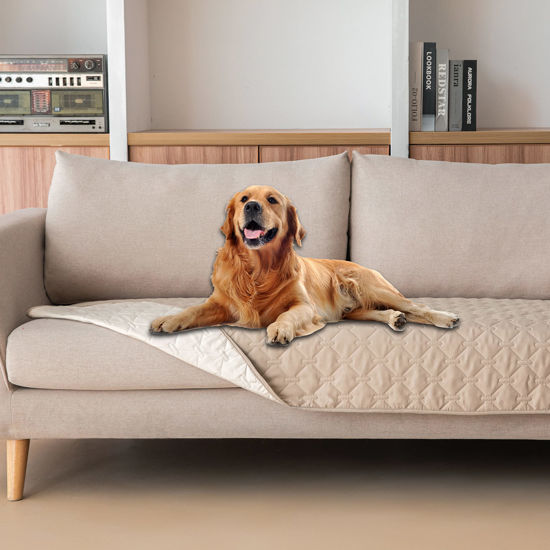 Picture of gogobunny 100% Double-Sided Waterproof Dog Bed Cover Pet Blanket Sofa Couch Furniture Protector for Puppy Large Dog Cat, Reversible (30x90 Inch (Pack of 1), Dark Beige/Light Beige)