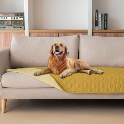 Picture of gogobunny 100% Double Sided Waterproof Dog Blanket Soft Pet Bed Cover Reversible Protect Furniture Couch Sofa Car for Puppy Cat Kids (Dark Yellow/Light Yellow, 30x80 Inch (Pack of 1))