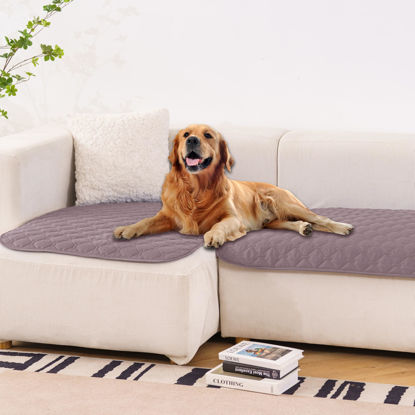 Picture of gogobunny 100% Double Sided Waterproof Dog Blanket Soft Pet Bed Cover Reversible Protect Furniture Couch Sofa Car for Puppy Large Dog Cat (Dark Sea Fog/Light Sea Fog, 32x53 Inch (Pack of 1))