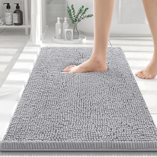 Picture of Smiry Luxury Chenille Bathroom Rugs 24x16, Extra Soft and Absorbent Shaggy Bath Mat, Machine Washable, Non-Slip Plush Carpet Runner for Tub, Shower, and Floor, Home Decor Accessories, Grey