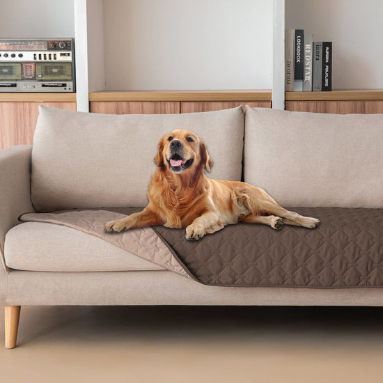 Picture of gogobunny 100% Double Sided Waterproof Dog Blanket Soft Pet Bed Cover Reversible Protect Furniture Couch Sofa Car for Puppy Cat Kids (Dark Chocolate/Light Chocolate, 30x80 Inch (Pack of 1))